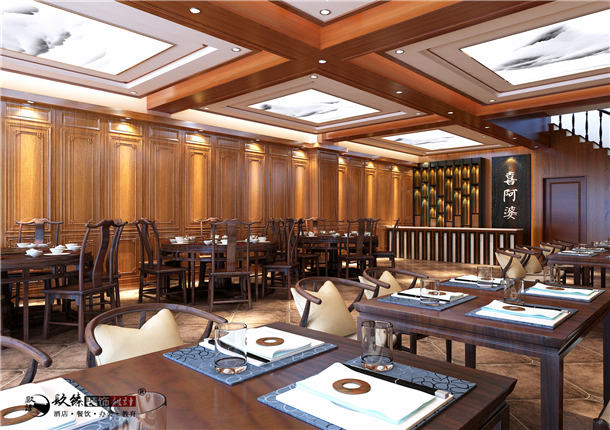 石嘴山喜阿婆连锁餐厅装修设计|古典元素中植入现代文化感